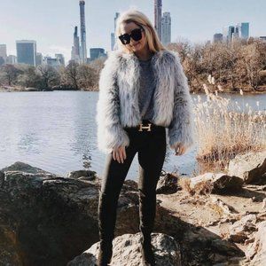 ZARA Faux Fur Jacket in Light Grey